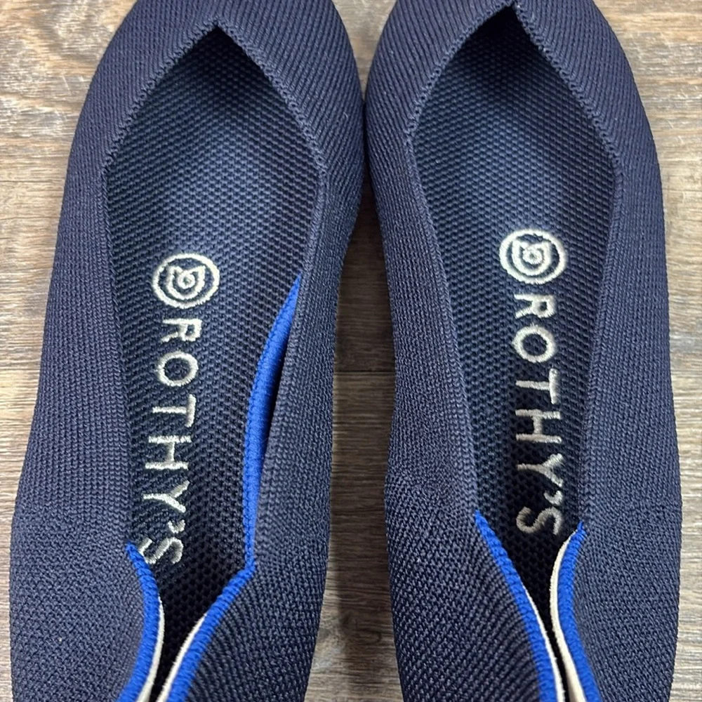 Rothy’s The Flat Navy Blue Knit Pointed Toe Flats Women’s US 6 Washable
